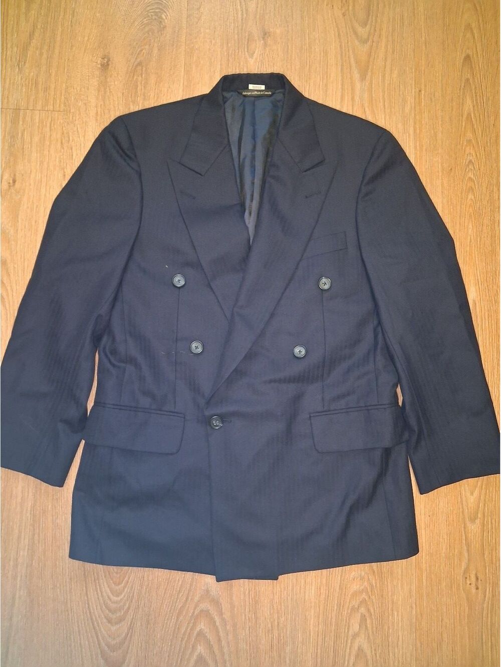 Samuelsohn Double Breasted Blazer 38S Navy Herringbone Wool